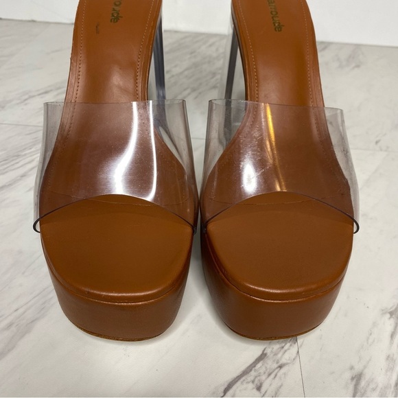 New! Larroude Dolly Lucite Clear Vinyl Brown Platform Sandal 9 - Picture 10 of 14